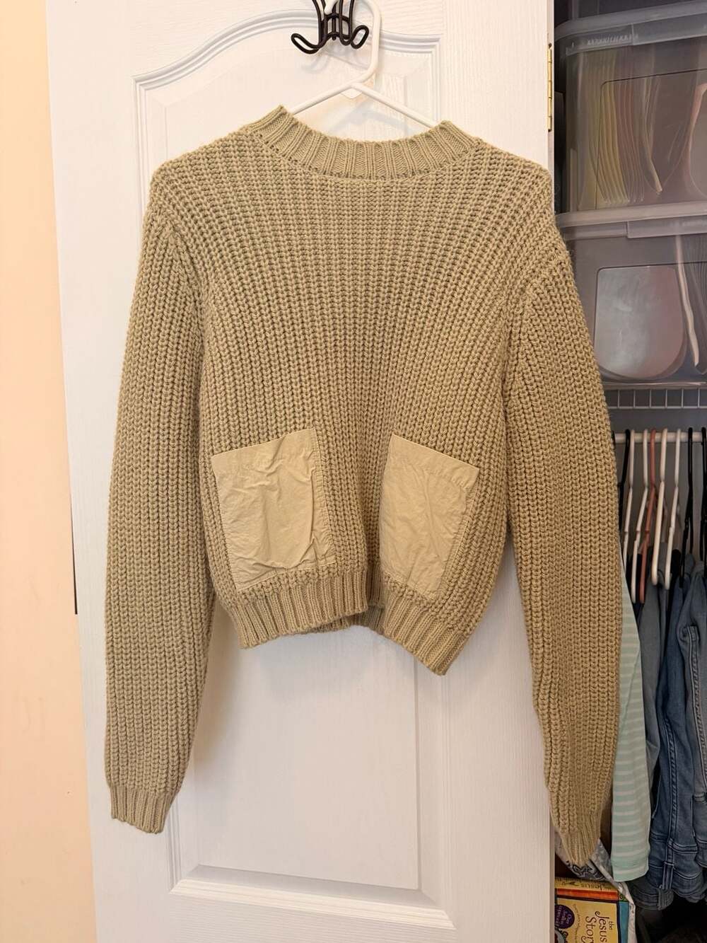Zara Knit Sweater With Pockets Size M Green Cropped Pullover